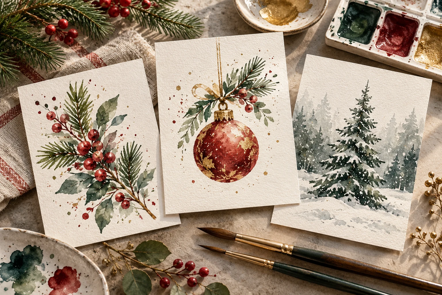 Easy Christmas Watercolor Cards: 3 Festive Designs for Beginners — original illustrative study