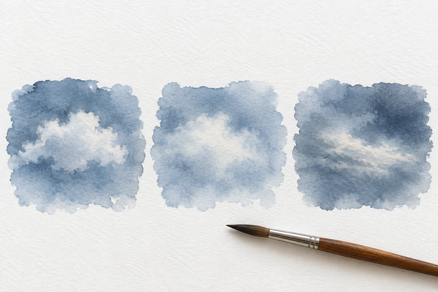 AI-created editorial reference of blue watercolor swatches with soft light openings and a clean brush