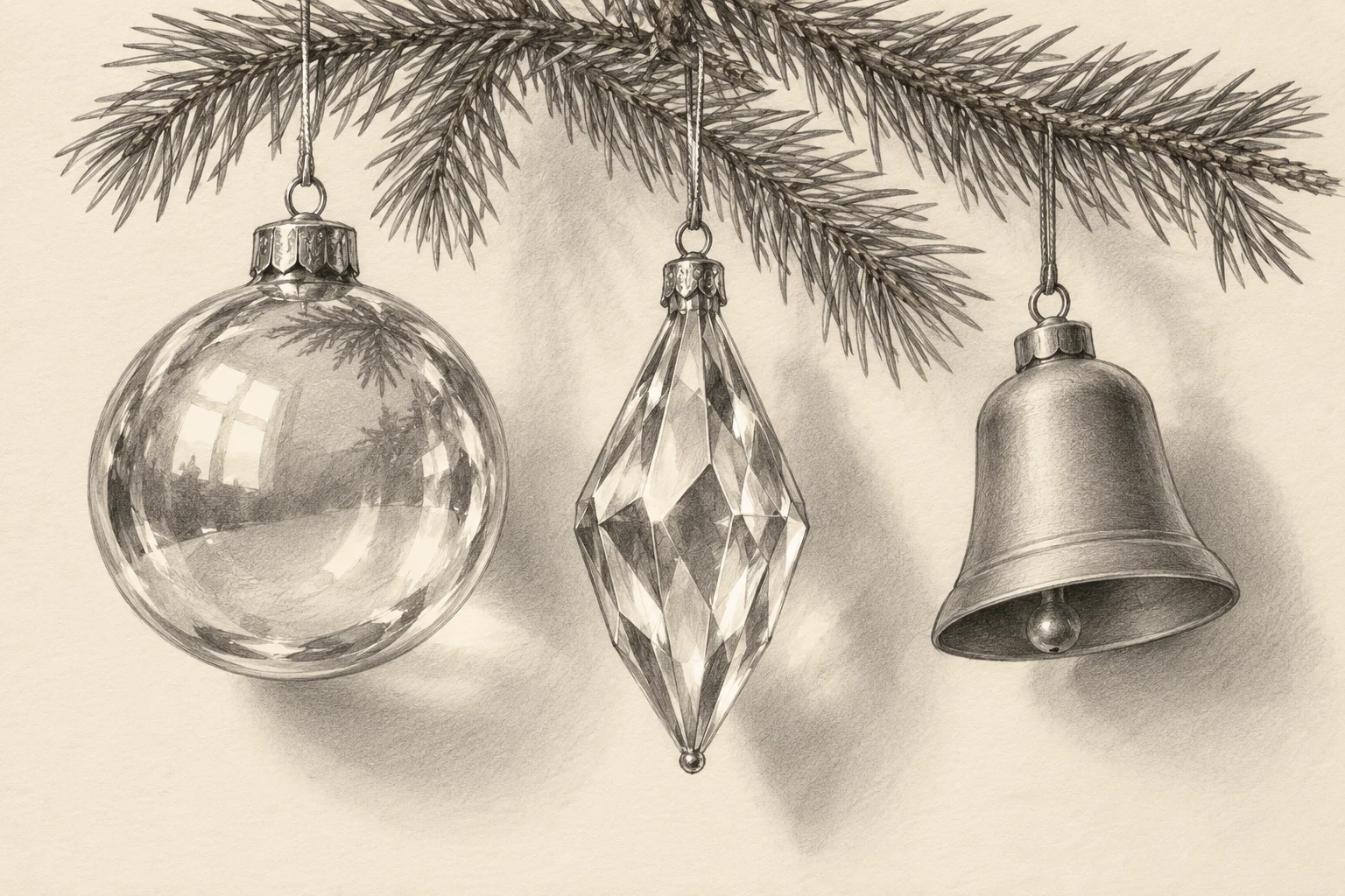 How to Draw Christmas Ornaments: Glass Baubles, Reflections and Shading — original illustrative study