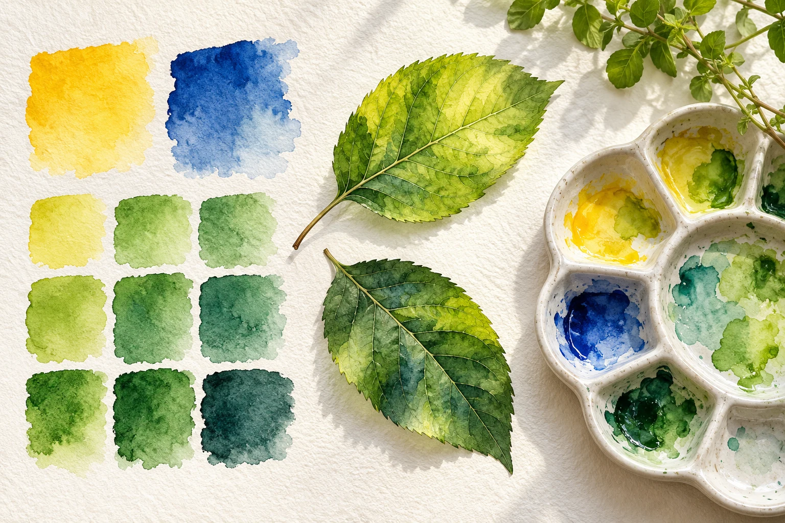 Watercolor Color Bias: Mix Cleaner Greens With a Limited Palette — original illustrative study