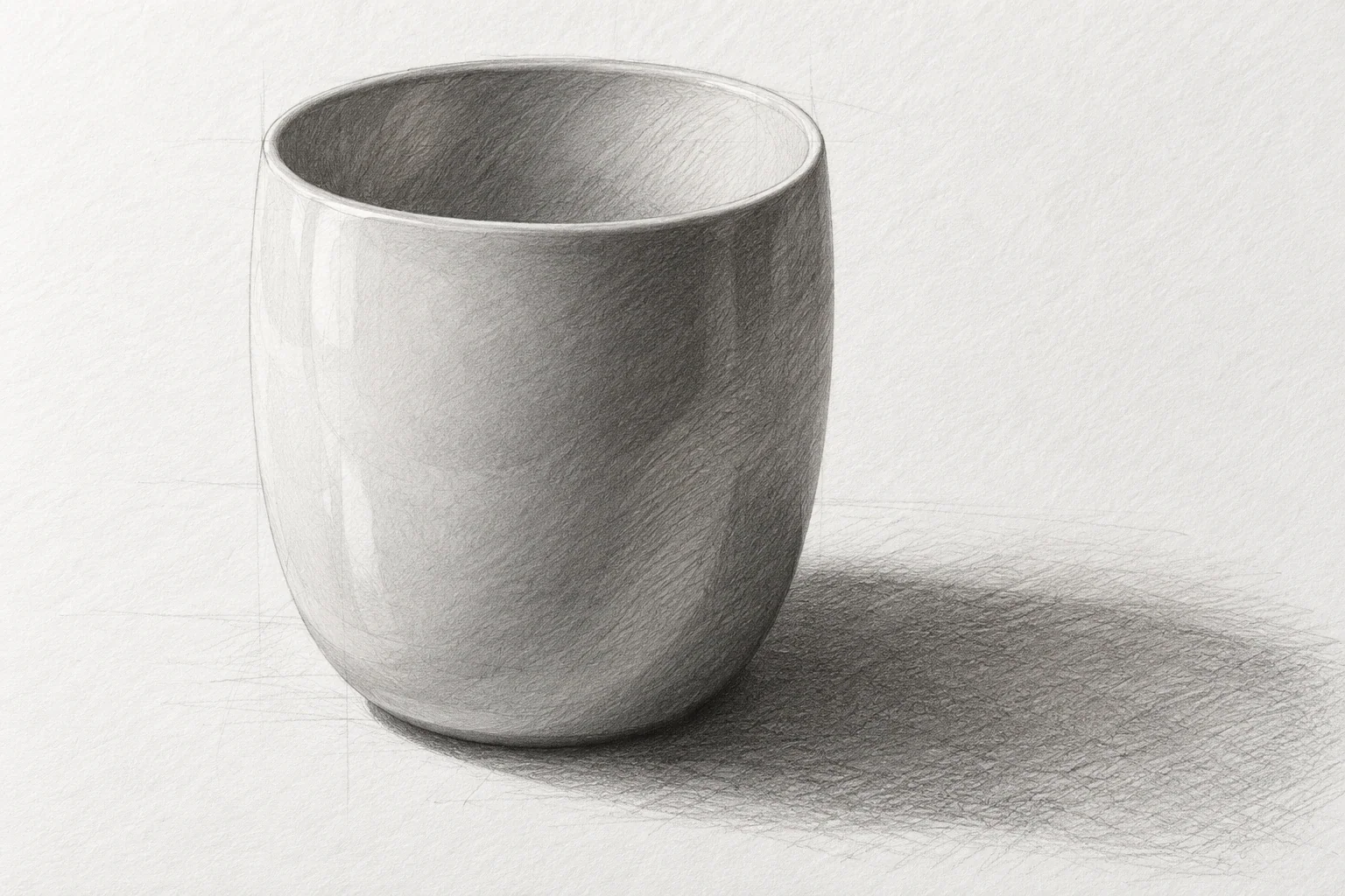 Graphite observation study of a handleless ceramic cup