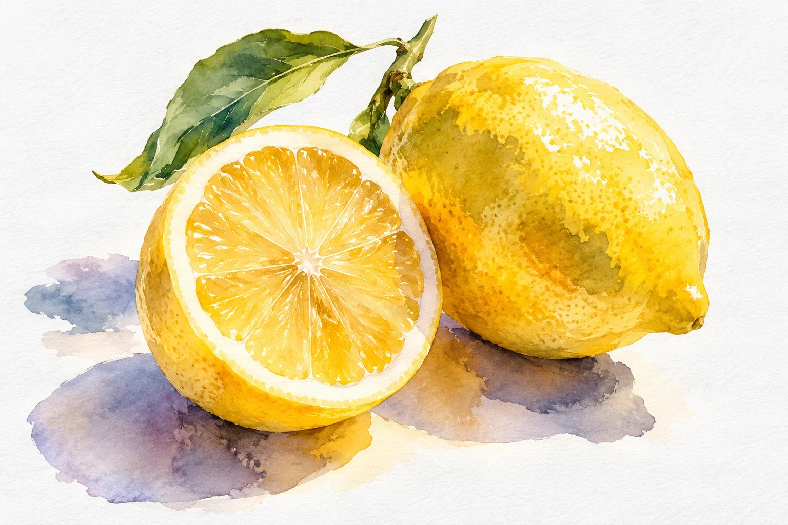 Luminous yellow watercolor lemon study