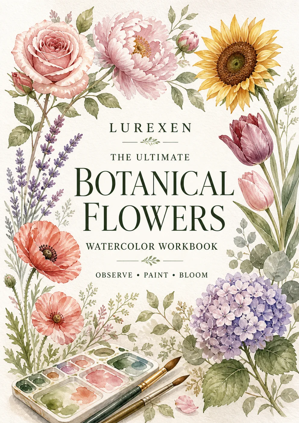 Botanical Flowers Watercolor Workbook: Green Mixtures, Floral Studies and Guided Painting Exercises cover
