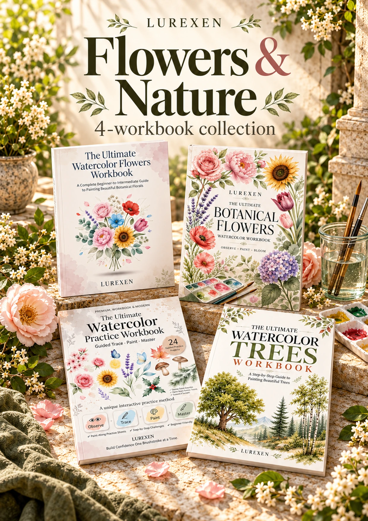 Styled Flowers and Nature Watercolor Bundle: 4 Books for Florals, Botanical Studies and Trees digital collection preview