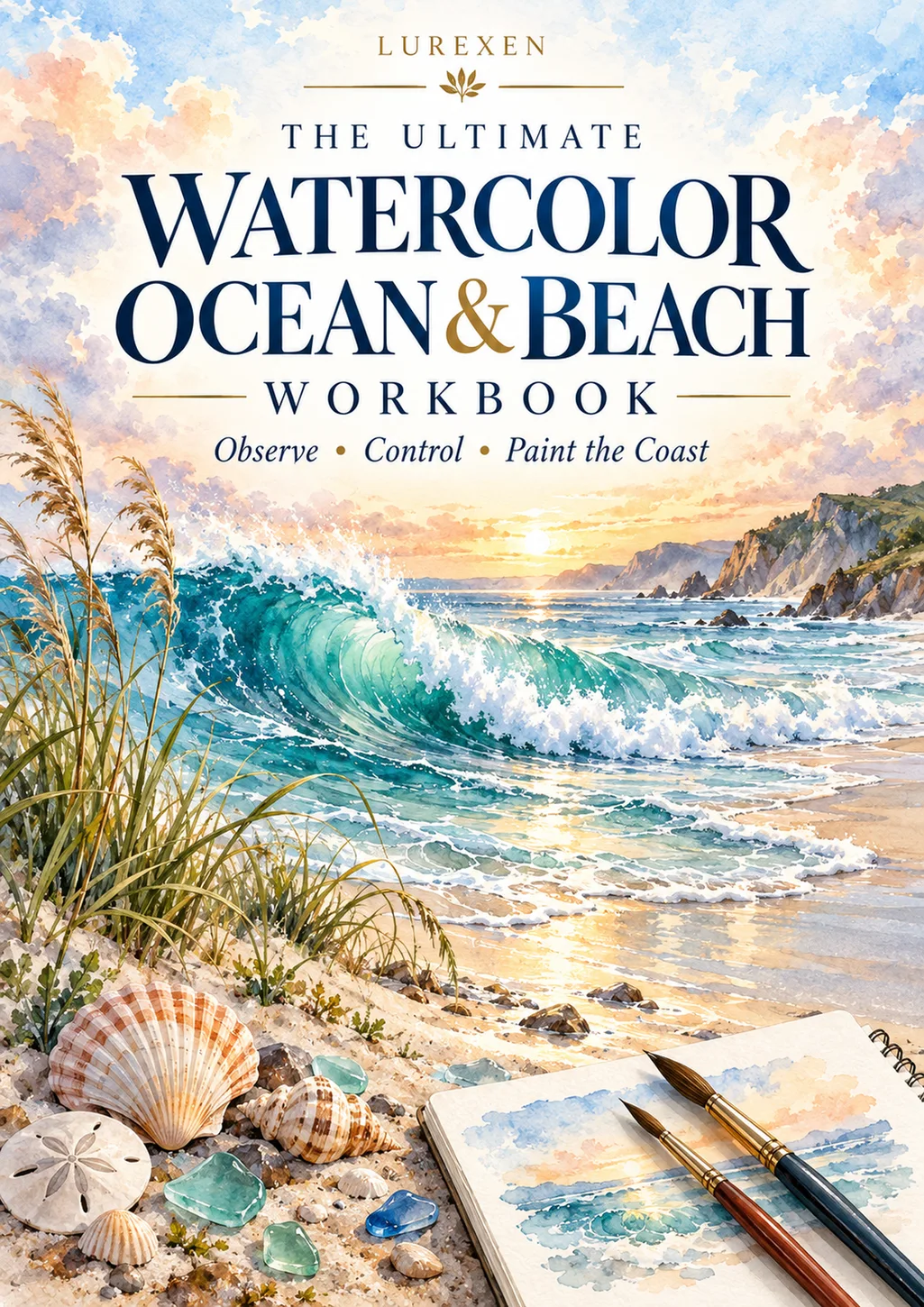 Ocean and Beach Watercolor Workbook: Waves, Foam, Reflections and Coastal Painting cover