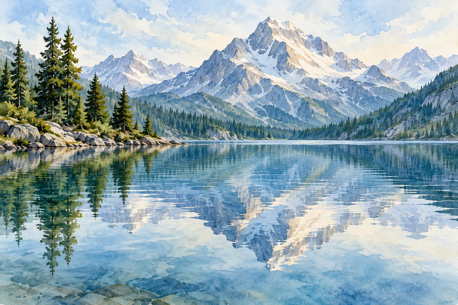 Watercolor Lake Reflections: Align Shapes Without Painting a Mirror — original illustrative study