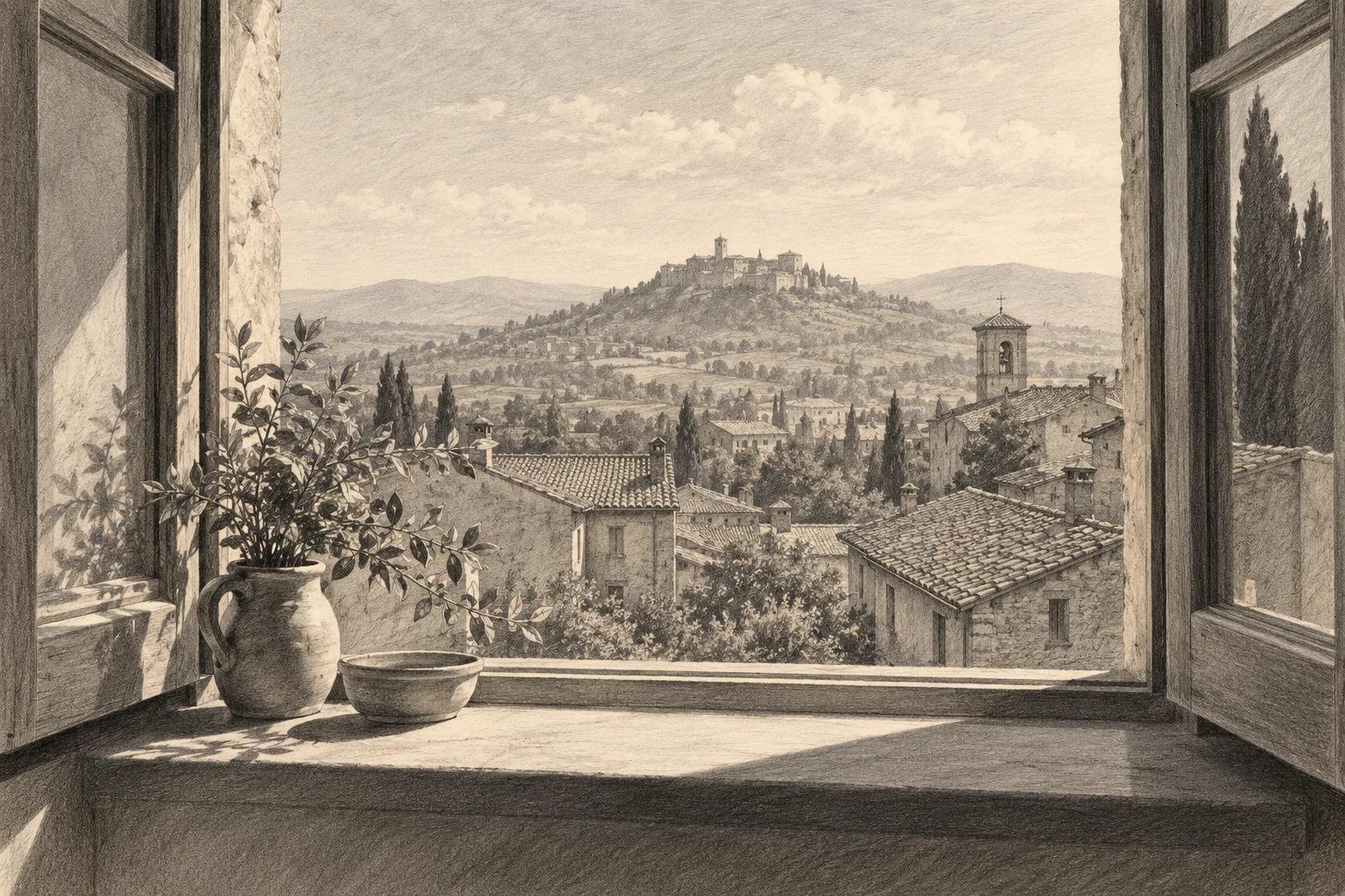 Draw a Window View: Simplify a Scene into Five Main Shapes — original illustrative study
